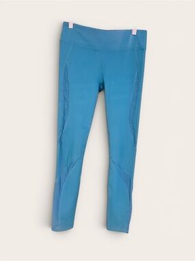 Fabletics Mid-Rise Mesh Panel Athletic Compression Leggings in Blue